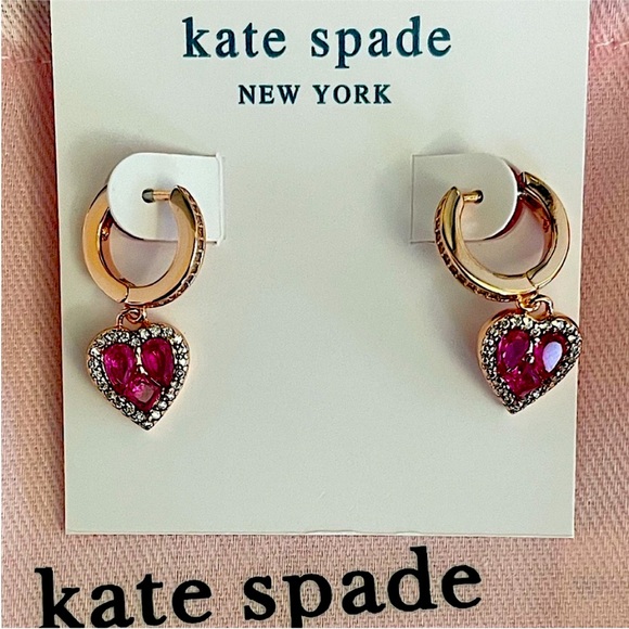 Kate Spade ♠️ Spell It Out Heart Huggie Earrings - Rose Gold - Picture 3 of 6